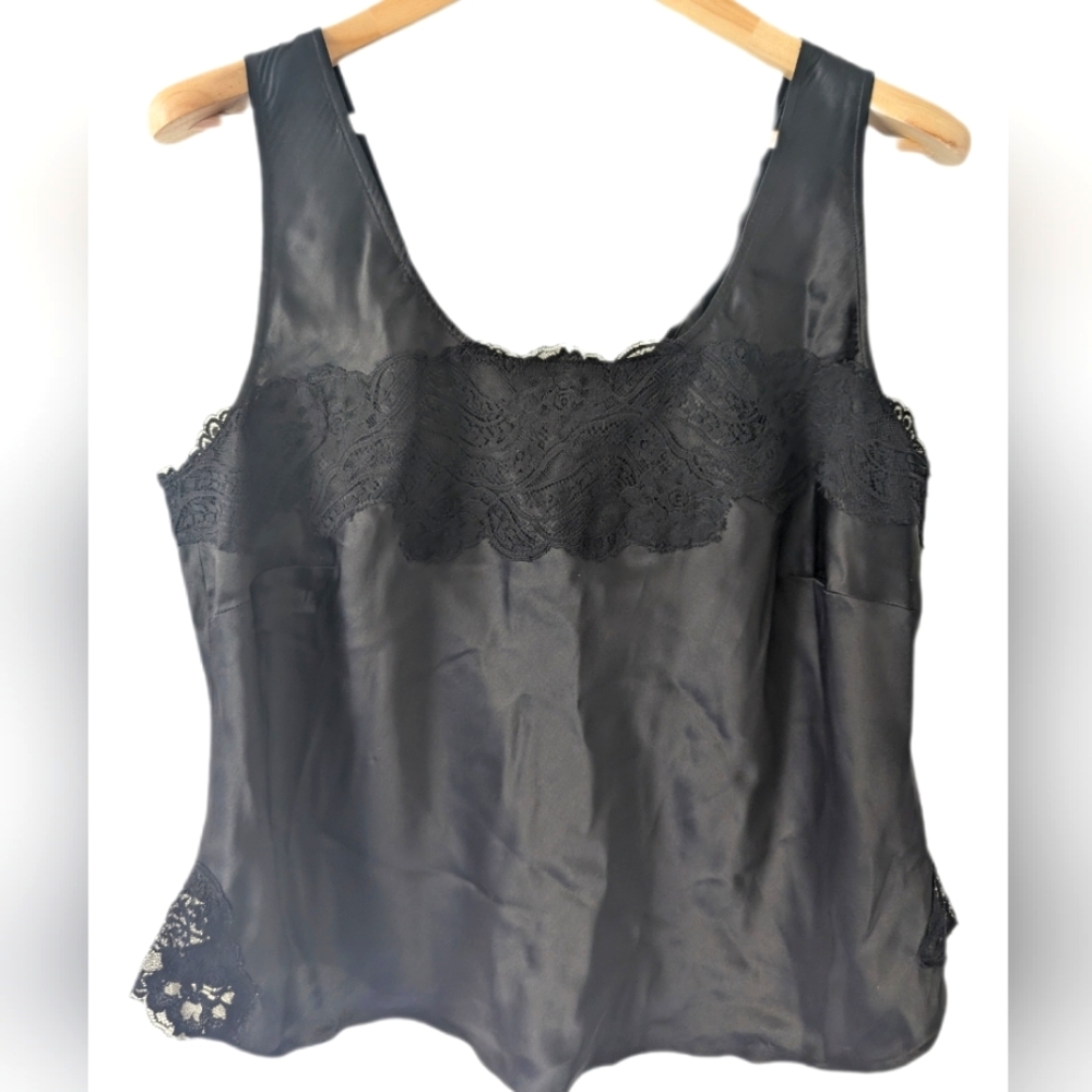 Vintage Satin Black Lace Camisole -L-